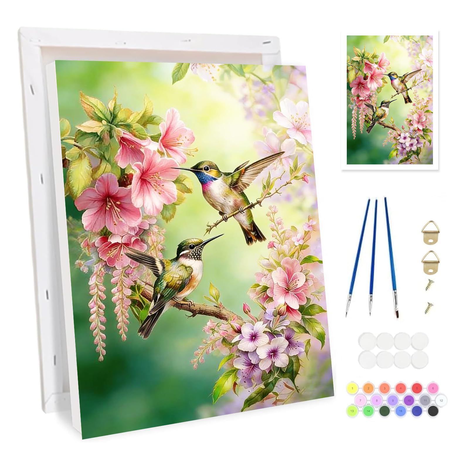 Bowetile Valentine's Flower Framed Paint by Numbers for Adults, Bird Painting by Numbers Kit for Adults Beginners Canvas Kit, DIY Color Oil Painting Acrylic Paints for Home Wall Decor 20x30cm