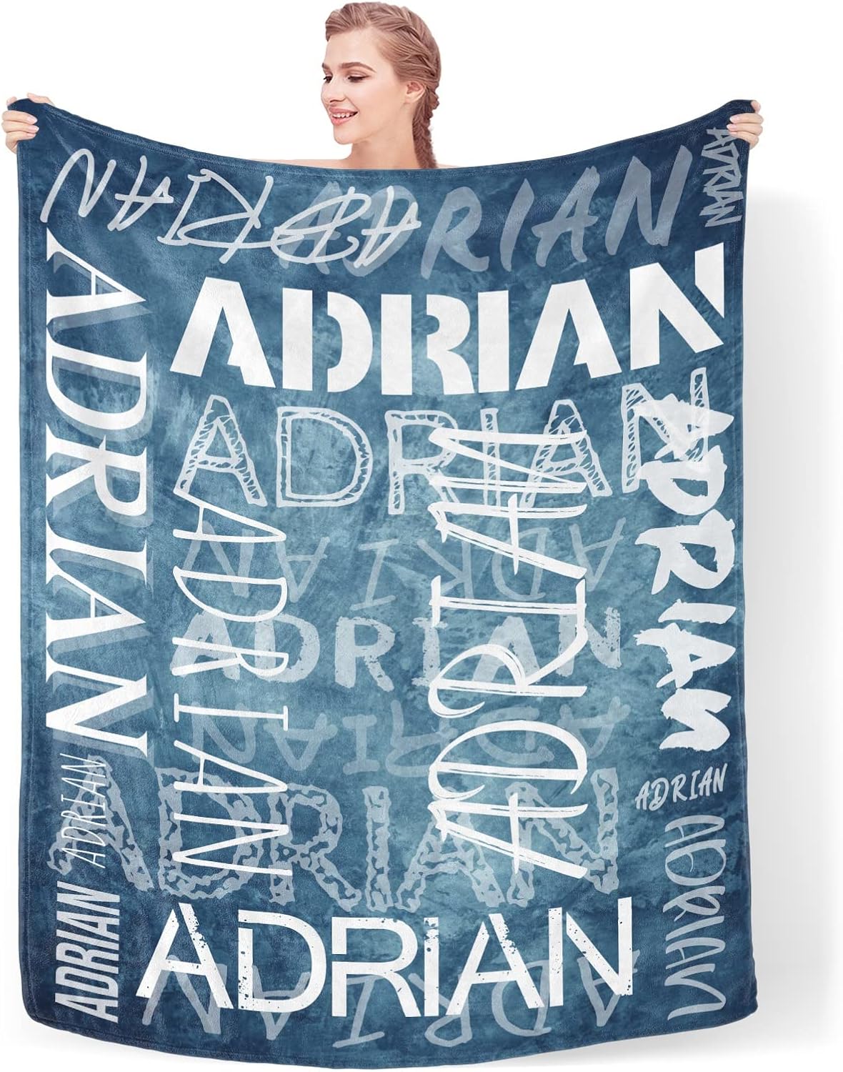 Custom Blanket with Name,Personalized Name Throw, Lake Blue Cement Wall Custom Text Best Gift for Friends or Family Adult Kid Birthday, Christmas Soft Bed Flannel Blanket Mothers Fathers