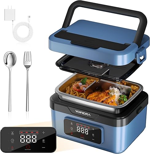 Yofidra Lonchera Eléctrica Sin Cables Calentada: Lonchera Autocalentable de 6.3 Tazas con Batería, Temporizador y Control de Temperatura, Calentador