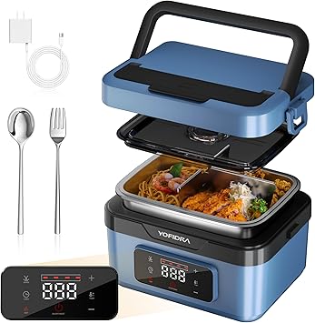 Yofidra Cordless Electric Heated Lunch Box 6.3 Cups Self Heating Lunch Box with Battery, Timer & Temperature Control, Extra Large Portable Food Warmer for Adults, Men & Women in Office Car Outdoor
