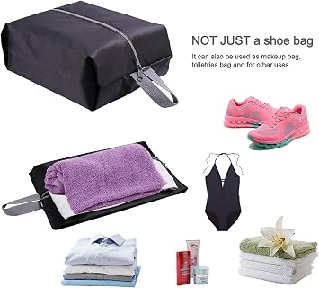 YAMIU Travel Shoe Bags Set of 4 Waterproof Nylon with Zipper for Men & Women, Black
