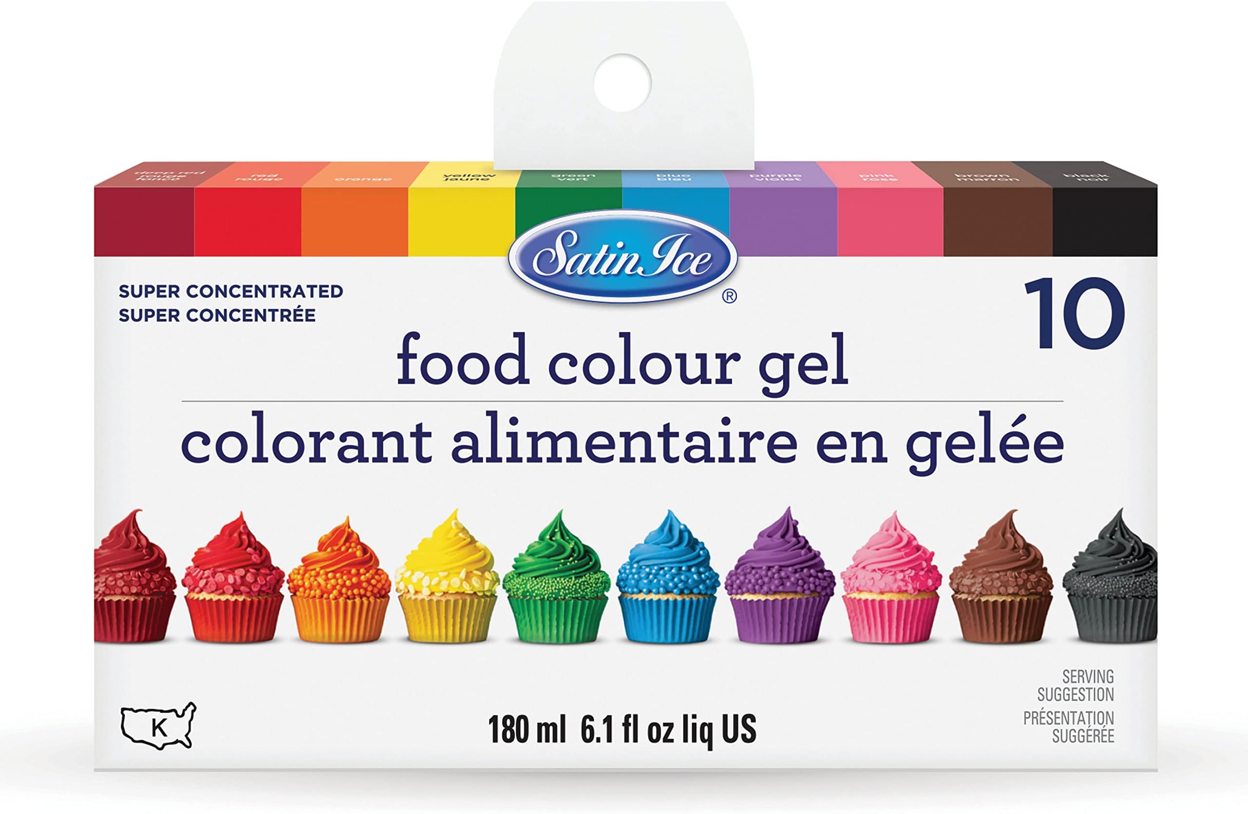 - Satin Ice Food Color Liquid Gel Kit, 6.1 fl oz, 10 Count