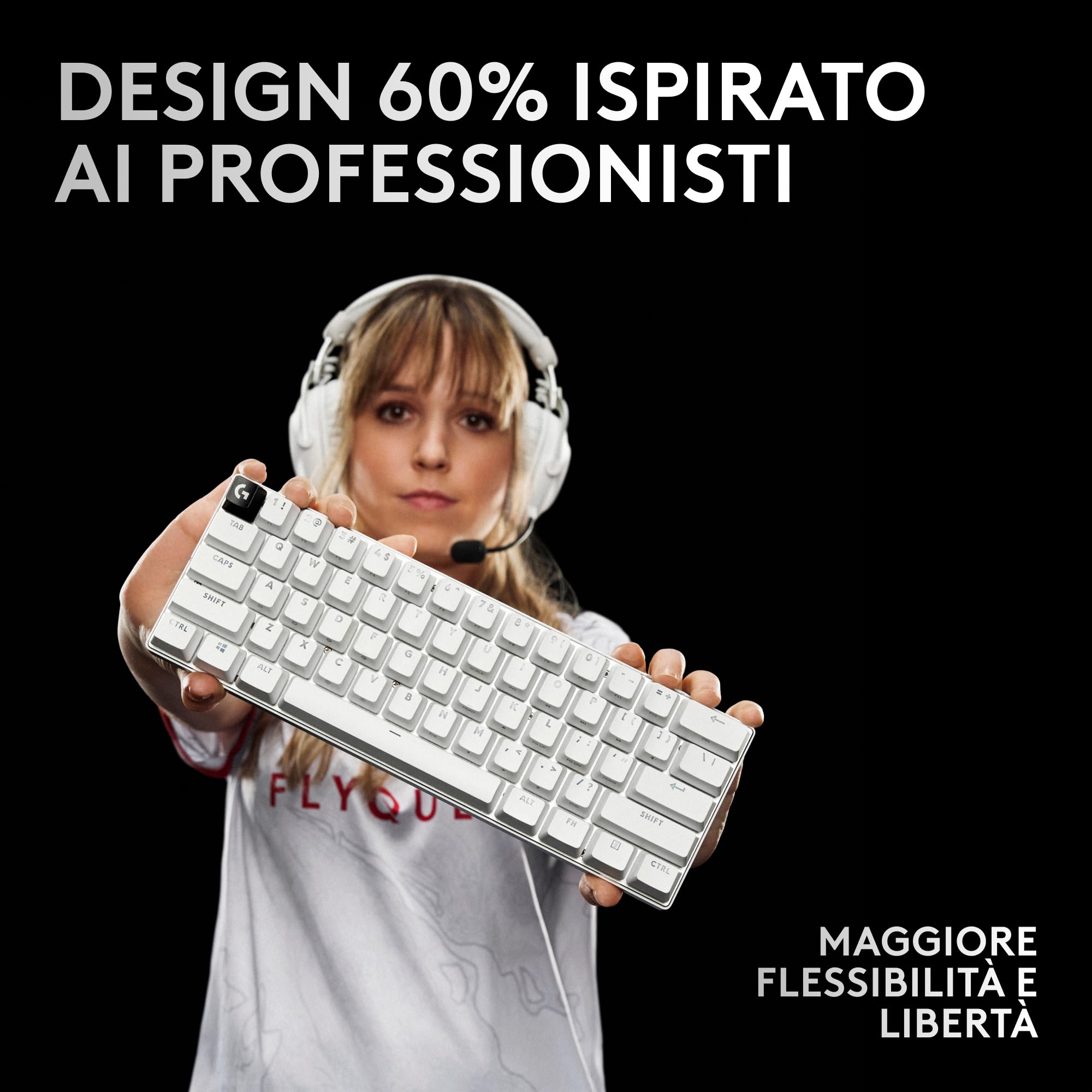 Logitech G PRO X 60 LIGHTSPEED, Tastiera Gaming Wireless, Tastiera Meccanica 60% Ultra Compatta TKL, LIGHTSYNC RGB, Copritasti in PBT Bicomponente, Tattili Optical, Windows PC QWERTY US INTL - Bianco