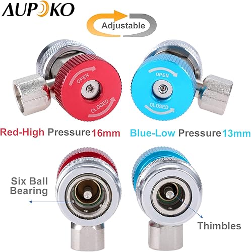 Miniatura 2 de Aupoko Adaptadores AC R134A Acopladores rápidos con kit de válvula de grifo de lata, accesorios de adaptador R134A ajustable, acoplador rápido,