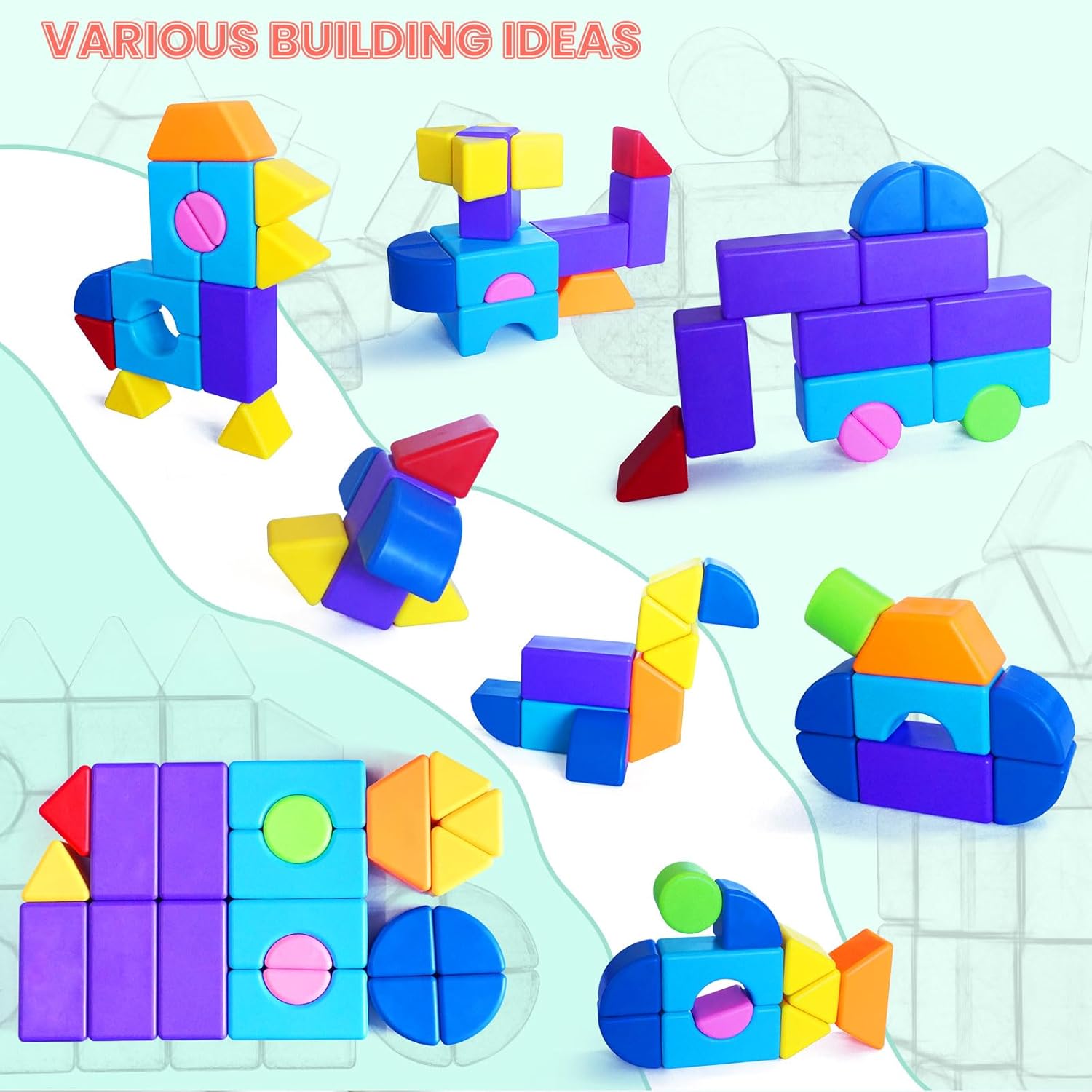Big Magnetic Building Blocks, 1.65 Inches Multi-Shape Magnet Toy Set for Toddlers, 8 Colors Montessori Sensory Construction Tiles for Boys and Girls 3 4 5 6 Years Old (22PCS)
