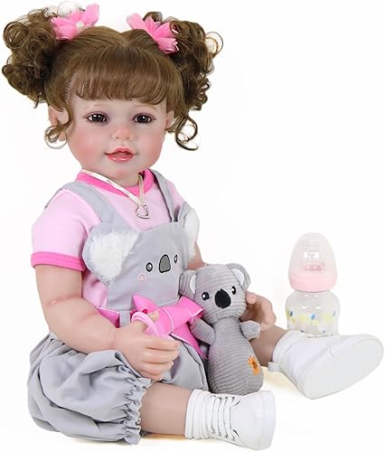 Muñeca de bebé recién nacida realista de 22 pulgadas con koala, muñeca de sonrisas, adorables bebés realistas, vinilo suave completo, incluye