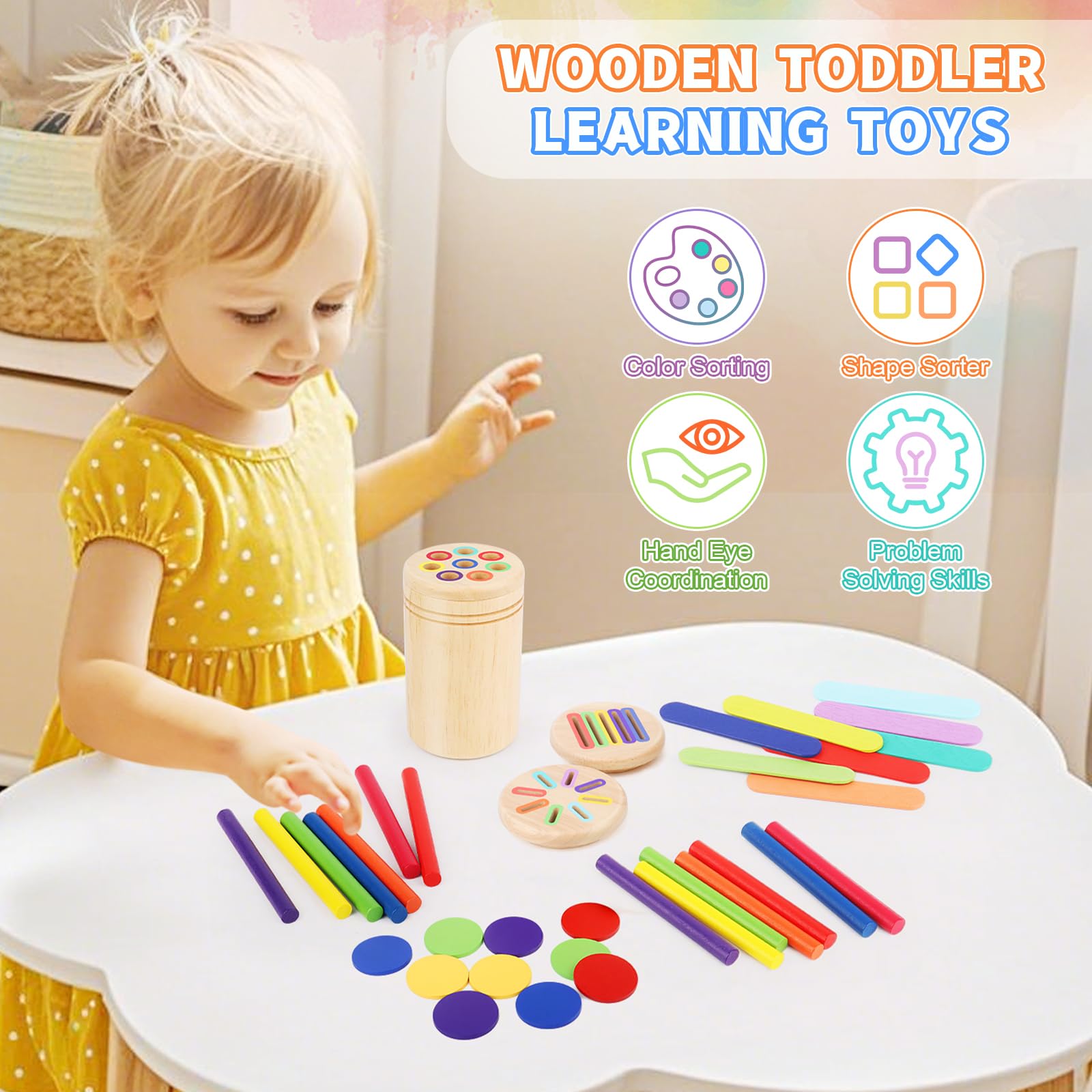 Jeu Montessori 3-en-1 En Bois – Tri Couleurs Et Formes, 47 Pièces, Motricité Fine Et Apprentissage 1-3 Ans