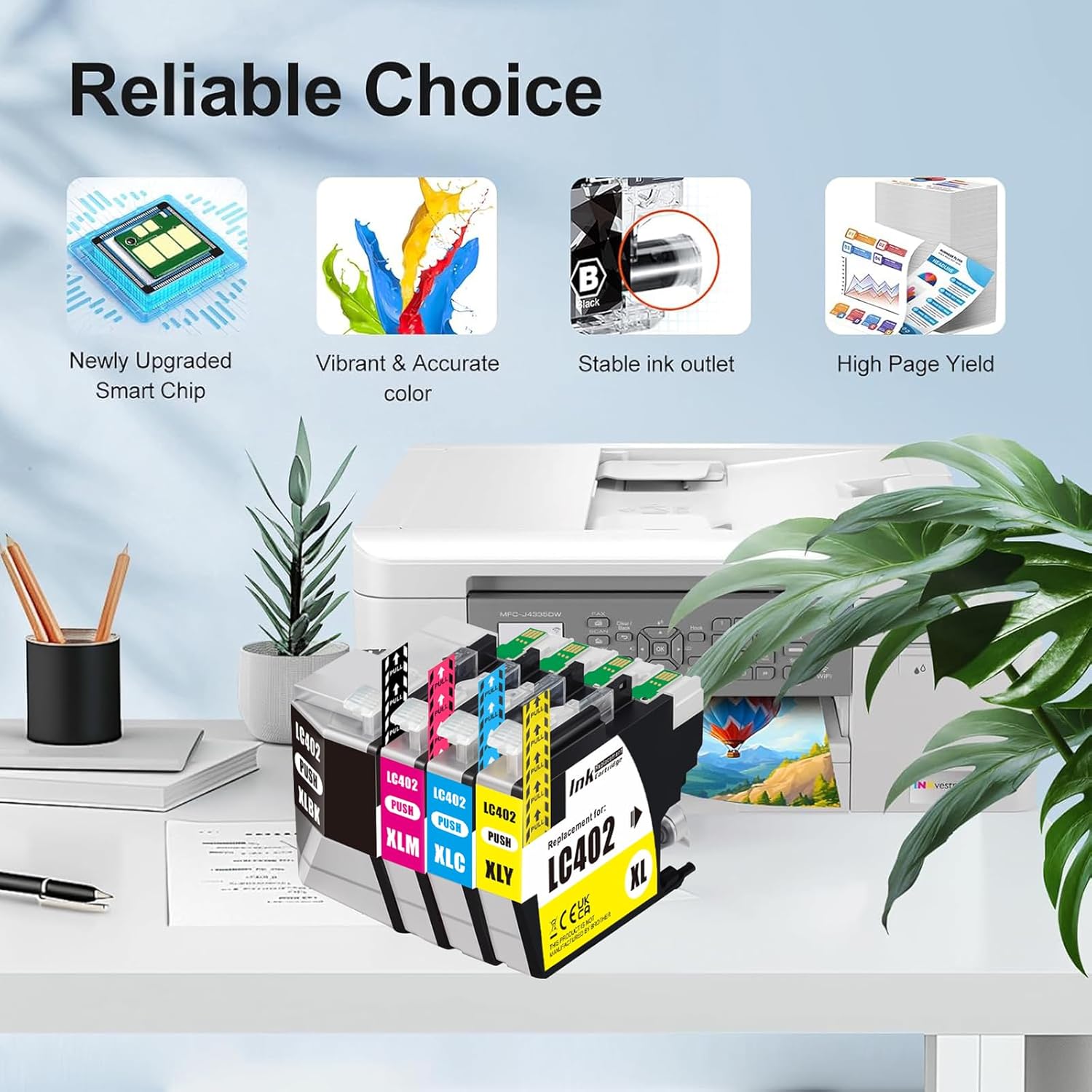 Compatible LC402XL Ink Cartridges for Brother Printer Replacement for Brother LC402XL LC402 Ink Cartridges, Work with MFC-J5340DW J6940DW J6540DW J6740DW, High Yield, Latest Chip-4 Pack