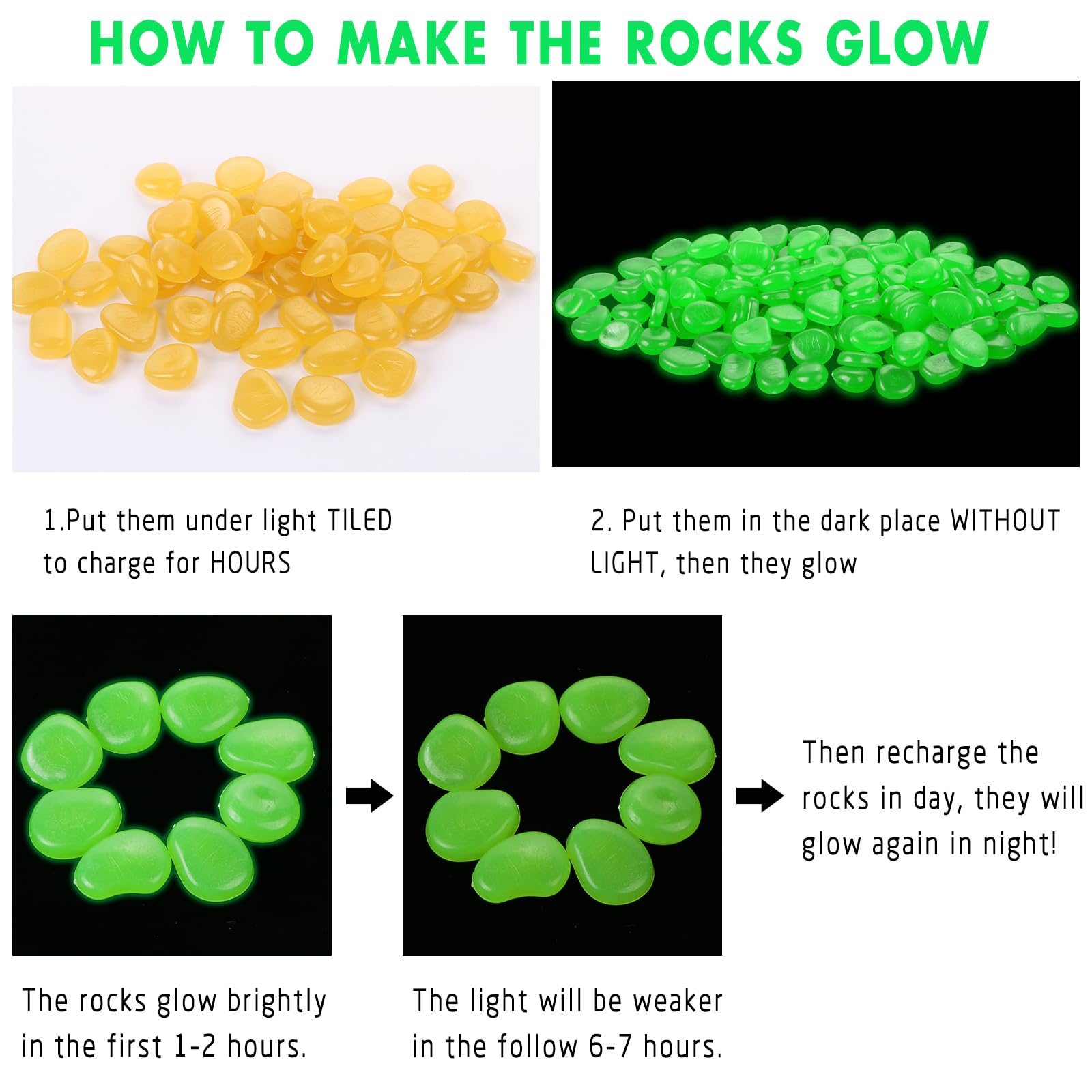 100 PCS Glow in The Dark Garden Pebbles Stones Rocks, EVERMARKET Glowing Rocks for Yard and Walkways Decor (Orange) - Image 3