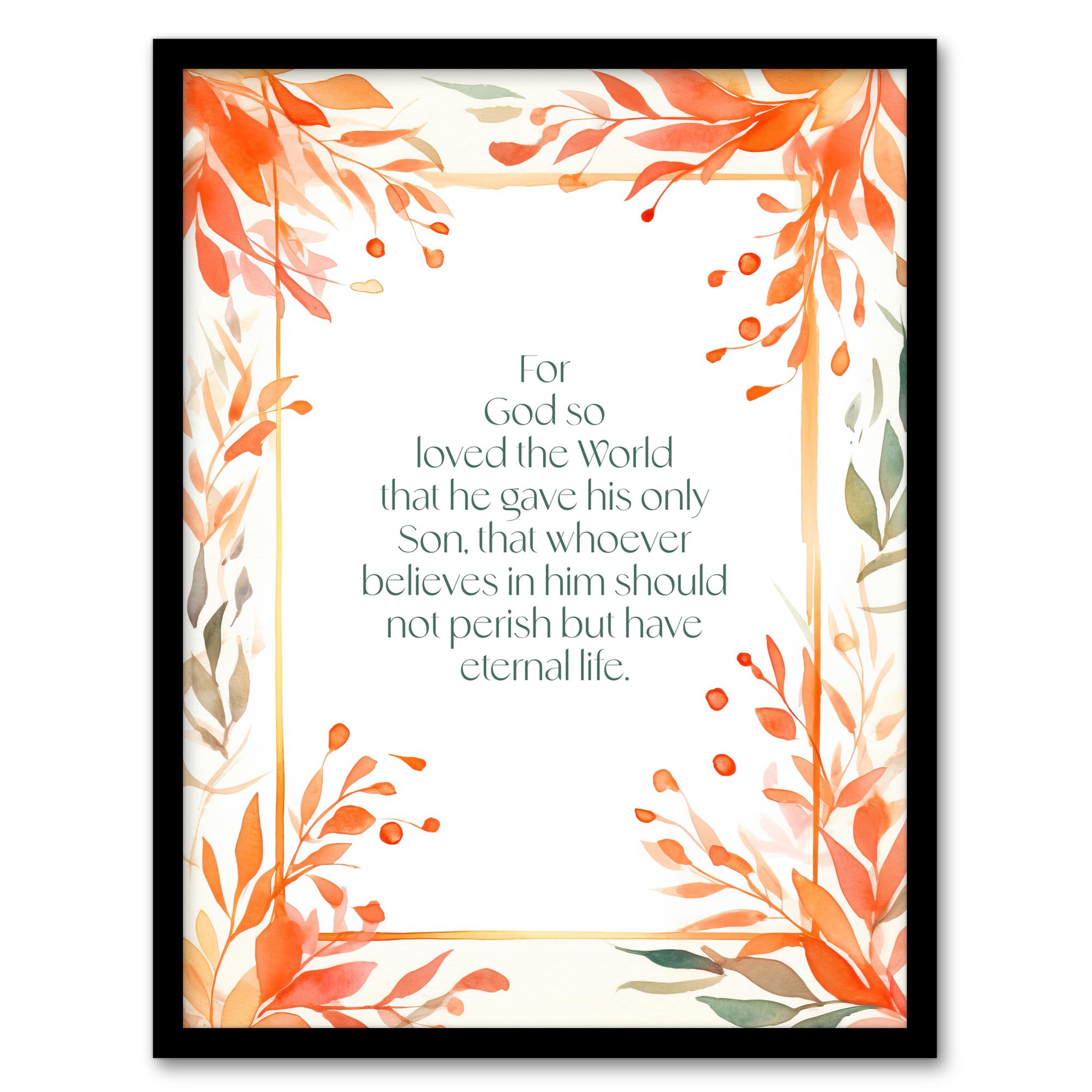 Artery8 John 3:16 Bible Verse Wall Art Print - Orange Framed A4 Size