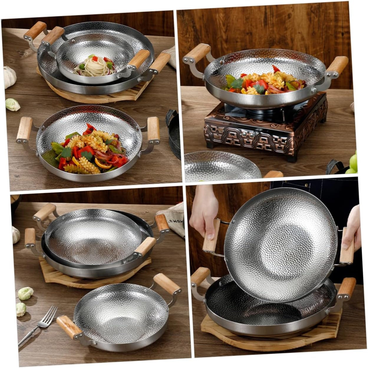 Stainless Steel Cooking Pan with Handle Pot for Seafood Hot Pot Space-saving Kitchen Utensil Easy to Clean Non-stick for Home Restaurant Use