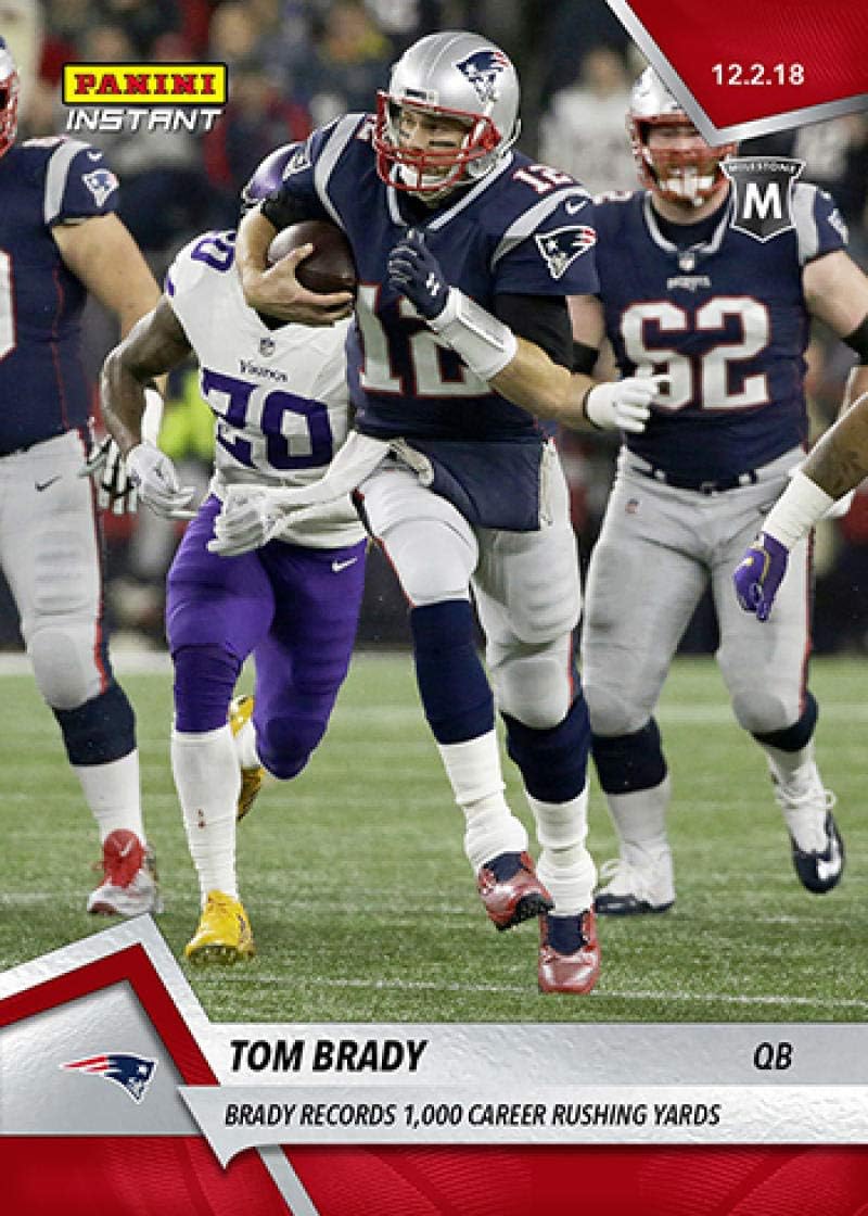 2018 Panini Instant NFL Football #123 Tom Brady New England Patriots Records 1,000 Career Rushing Yards Print Run 107