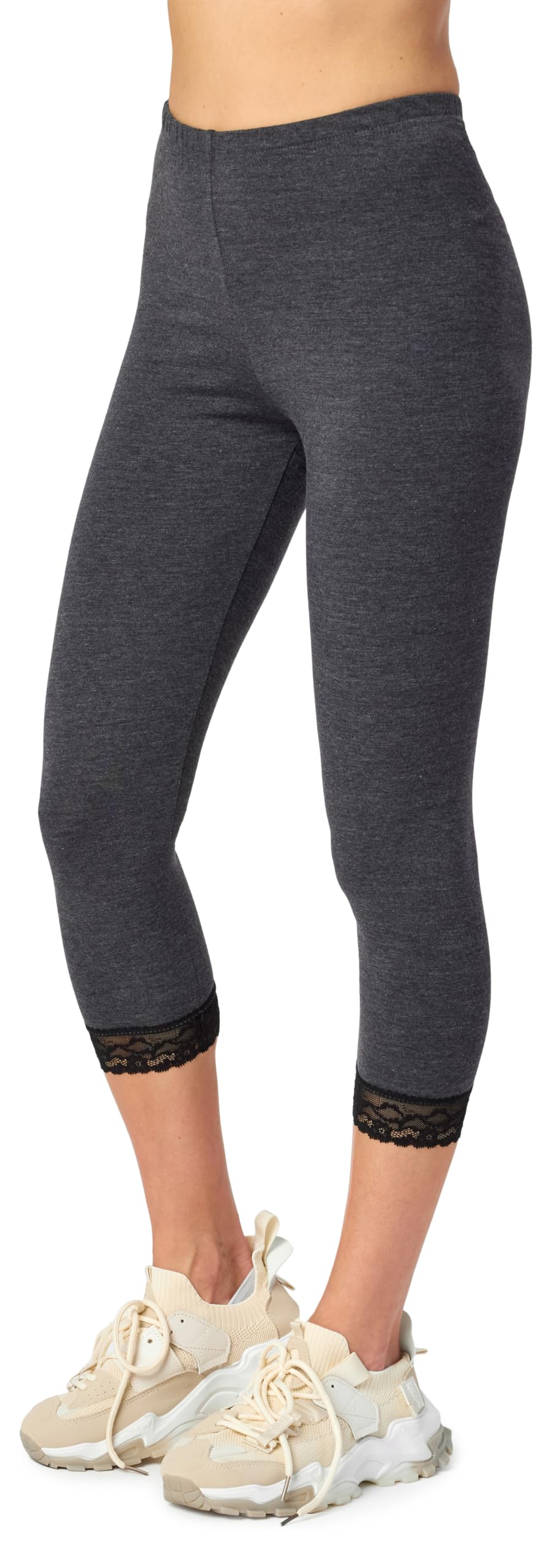 Merry Style Damen Capri Leggings 3/4 aus Baumwolle mit Spitze Bequeme und blickdichte Leggings Damen MS10-224