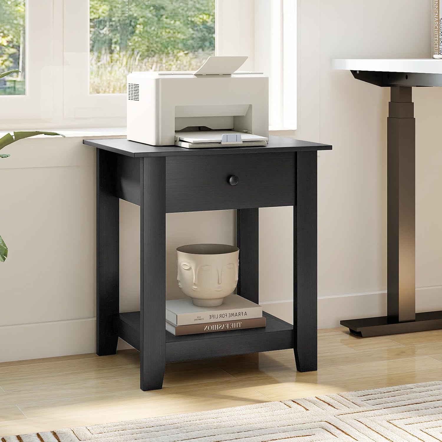Giantex Nightstand with Drawer, 2-Tier Bedside Table with Storage Open Shelf, Wooden Accent End Table for Small Spaces, Modern Night Stand for Bedroom Dorm Living Room, Black