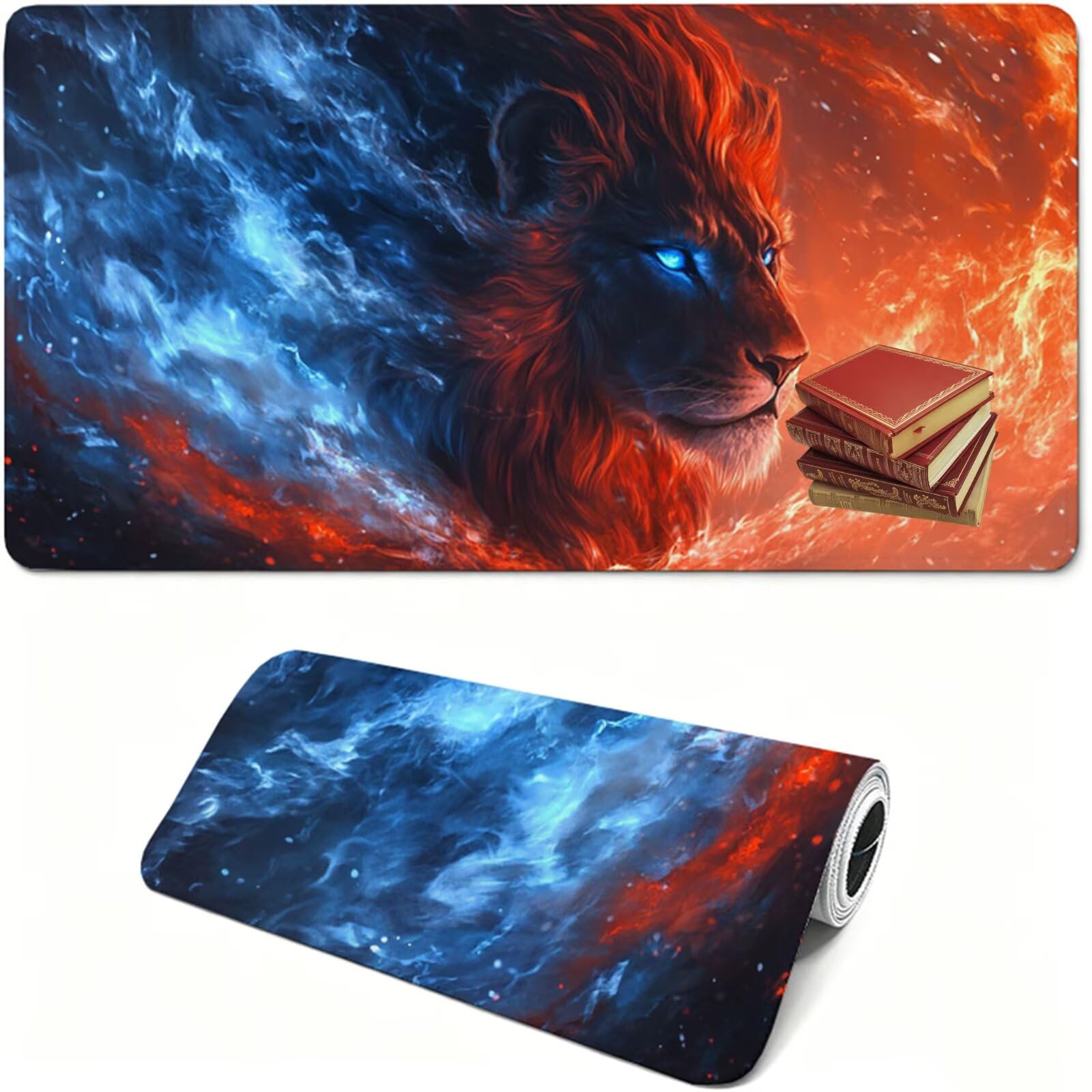 Tapis de Souris, 1200 x 600 x 3 MM Tapis de Souris Rouge, Grand Tapis Souris de Jeu avec Lion, Imperméable, Texturée Résistant à Usure Lavable, pour Gamer, la Maison et Le Bureau XF-406