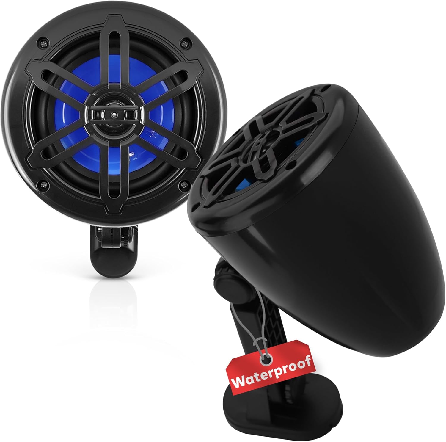 Pyle 4’’ Waterproof Boat Speakers – 2-Way Marine Box Portable Speaker System with 150W Power, Off-Road Speakers with Universal Mount Bracket for ATV, UTV, Jeep, Boat – Black