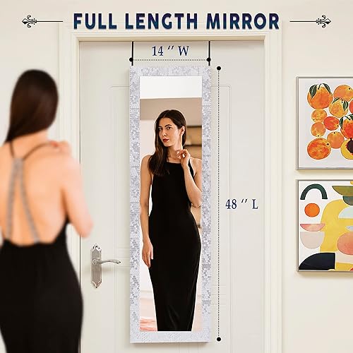 Miniatura 4 de Espejo para colgar sobre la puerta estilo mosaico de longitud completa, espejo colgante de puerta plateado, espejo de cuerpo completo para puerta,