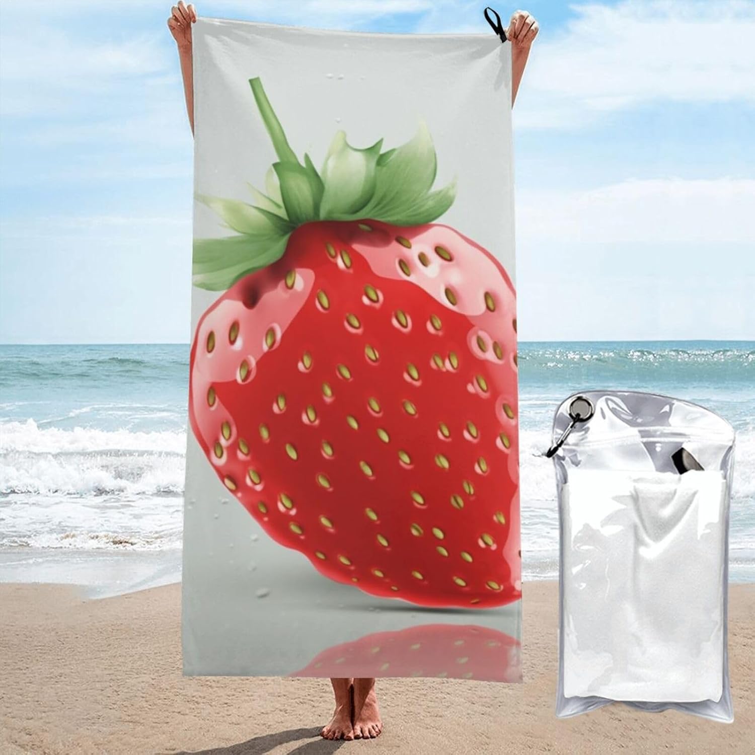KHiry Microfiber Towel Beach Towels Lovely Strawberry Quick Dry Towel Soft Lightweight Travel Towels Absorbent Large Easy Pack Travel Things Beach Blanket for Gym Sports Swimming
