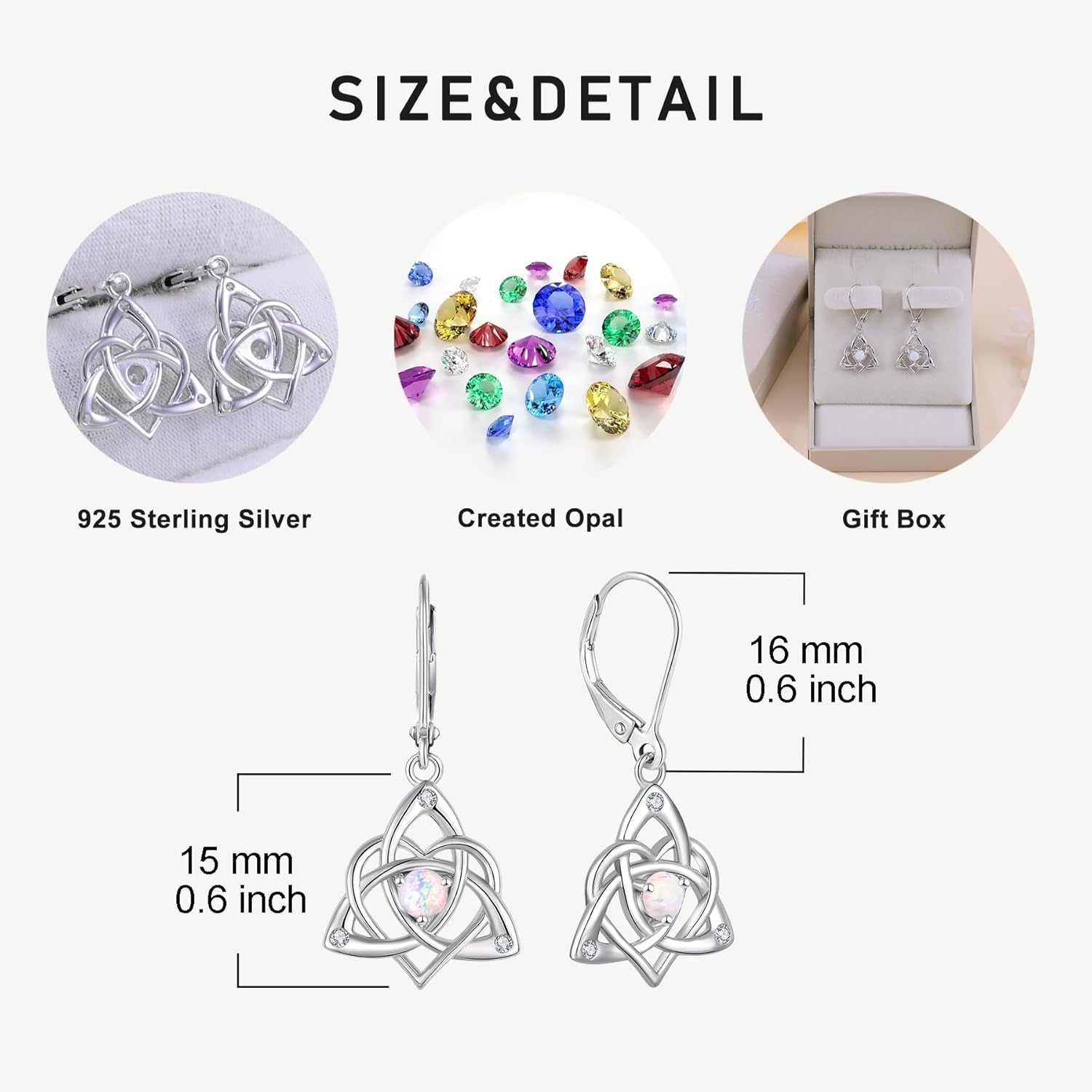Starchenie Celtic Knot Dangle Earrings Sterling Silver Trinity Love Knot Leverback Earrings Gemstones Jewelry for Women - Image 6