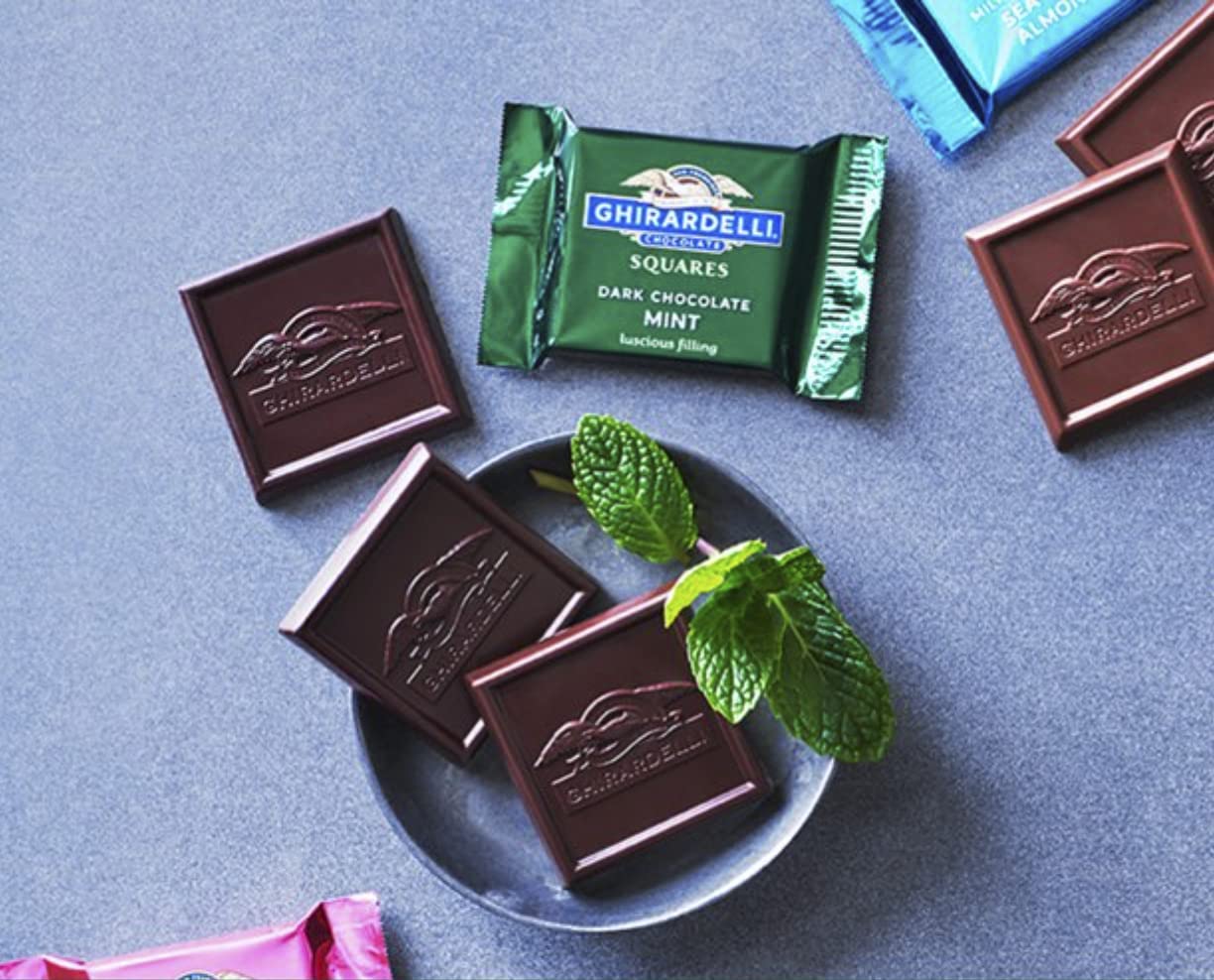 Ghirardelli Dark Chocolate Squares 3 Flavor Variety Bundle, 1 each: Mint, Sea Salt Soiree, and Raspberry, (4.12-5.32 Ounces)