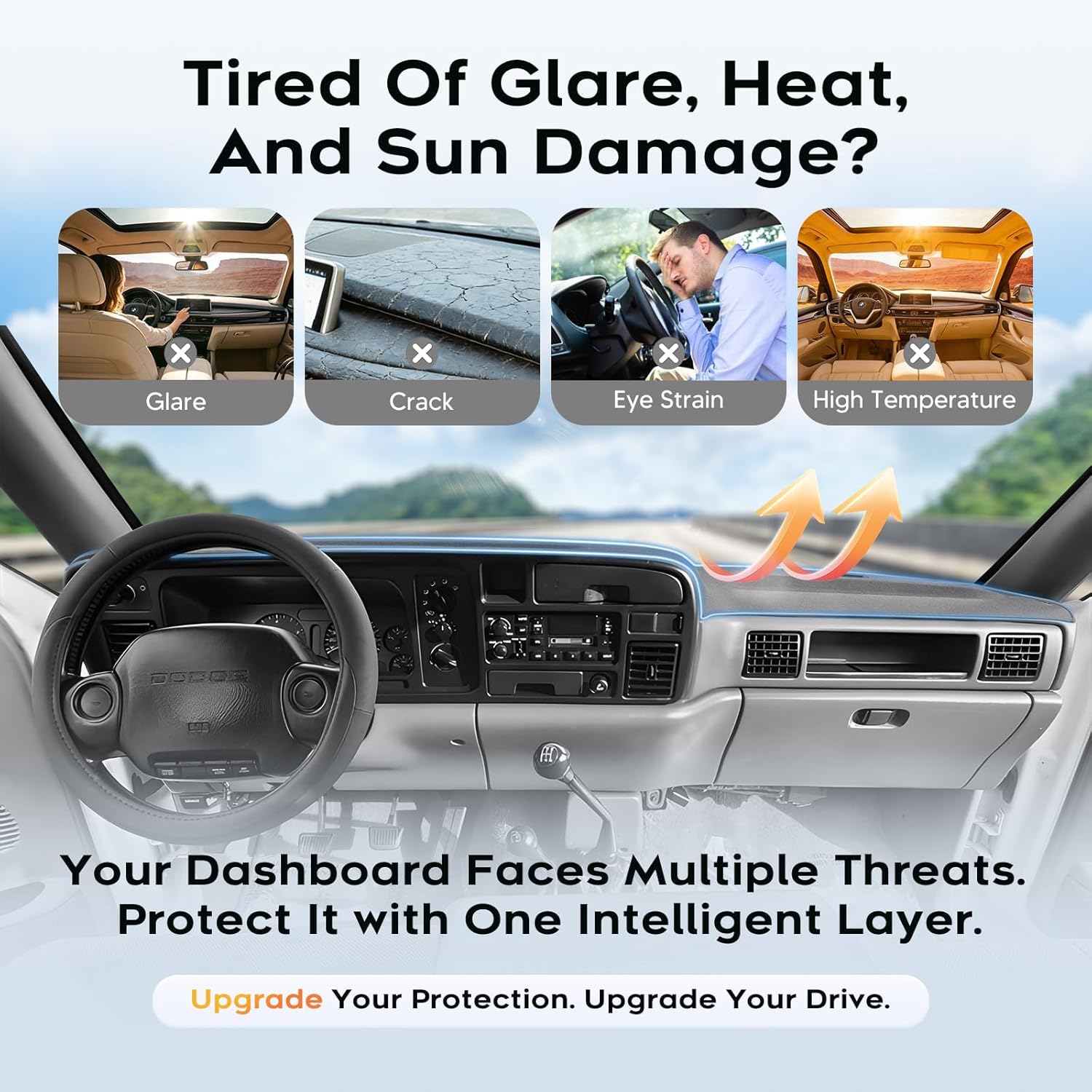 CARTIST Gray Dash Cover for 1994-1997 Dodge Ram 1500 2500 3500 2nd Gen Dashboard Cover Accessories Premium Suede Anti-Glare Sun Shade Dash Mat Non-Slip&Airbag Safe Interior Protector