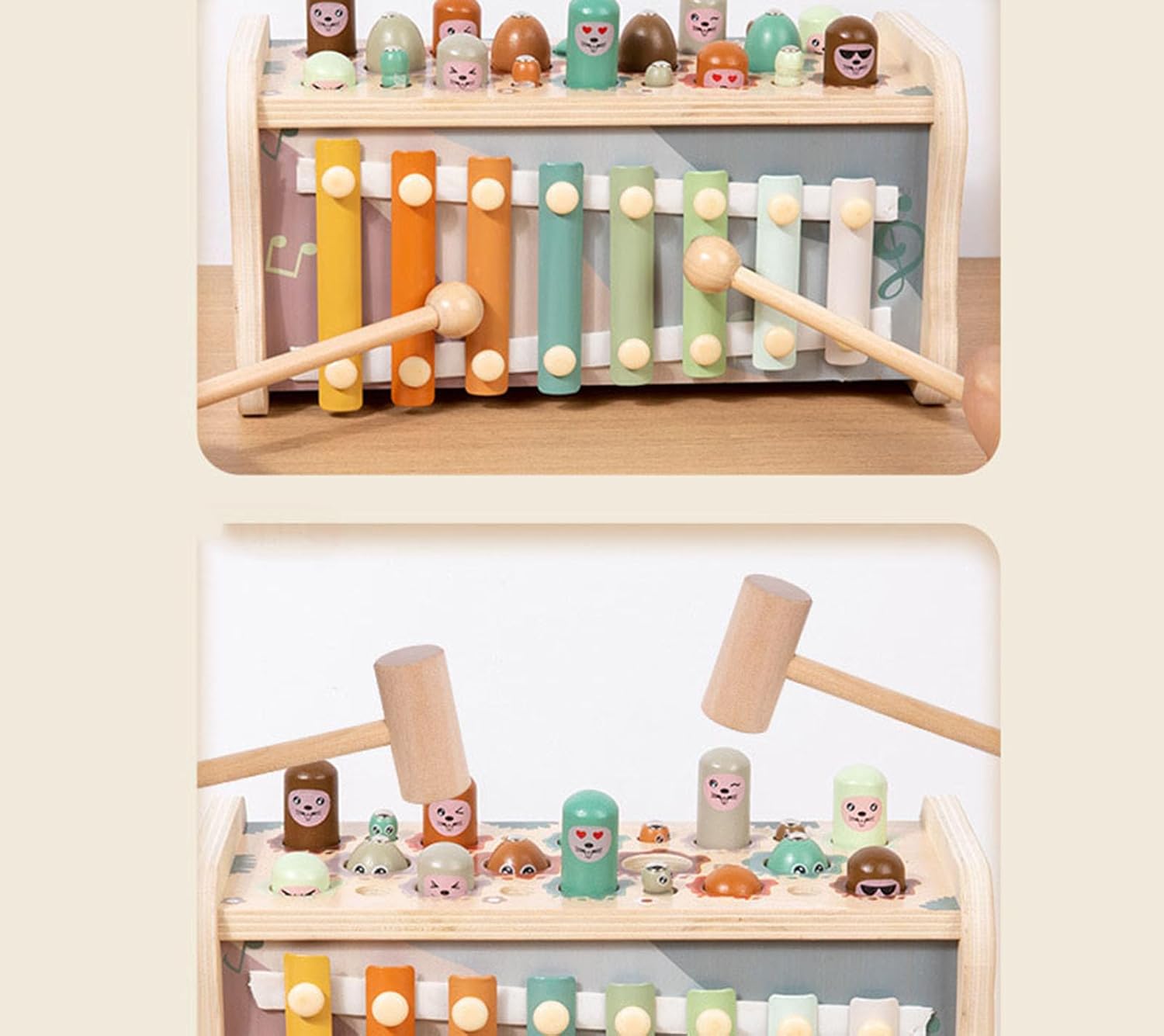 5 in 1 Wooden Hammering Pounding Toy, Kids Wooden Musical Pounding Activity Toy