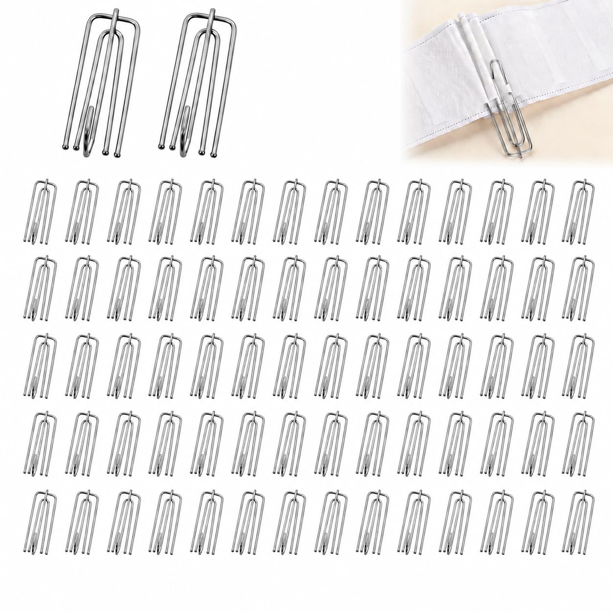 100PCS Metal Curtain Hooks for Pinch Pleat Curtains, Heavy Duty 4 Prongs Hooks by Poweka, Ideal for Windows Doors Bathrooms