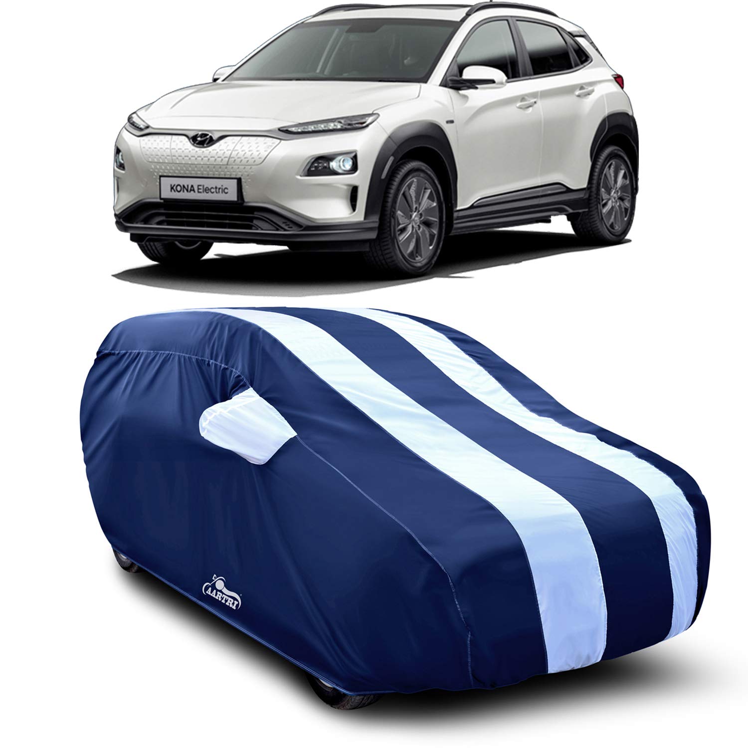 Cover Lab Presents Prime Quality Water Resistant Car Body Cover Compatible with Hyundai Kona Electric (White with Mirror)