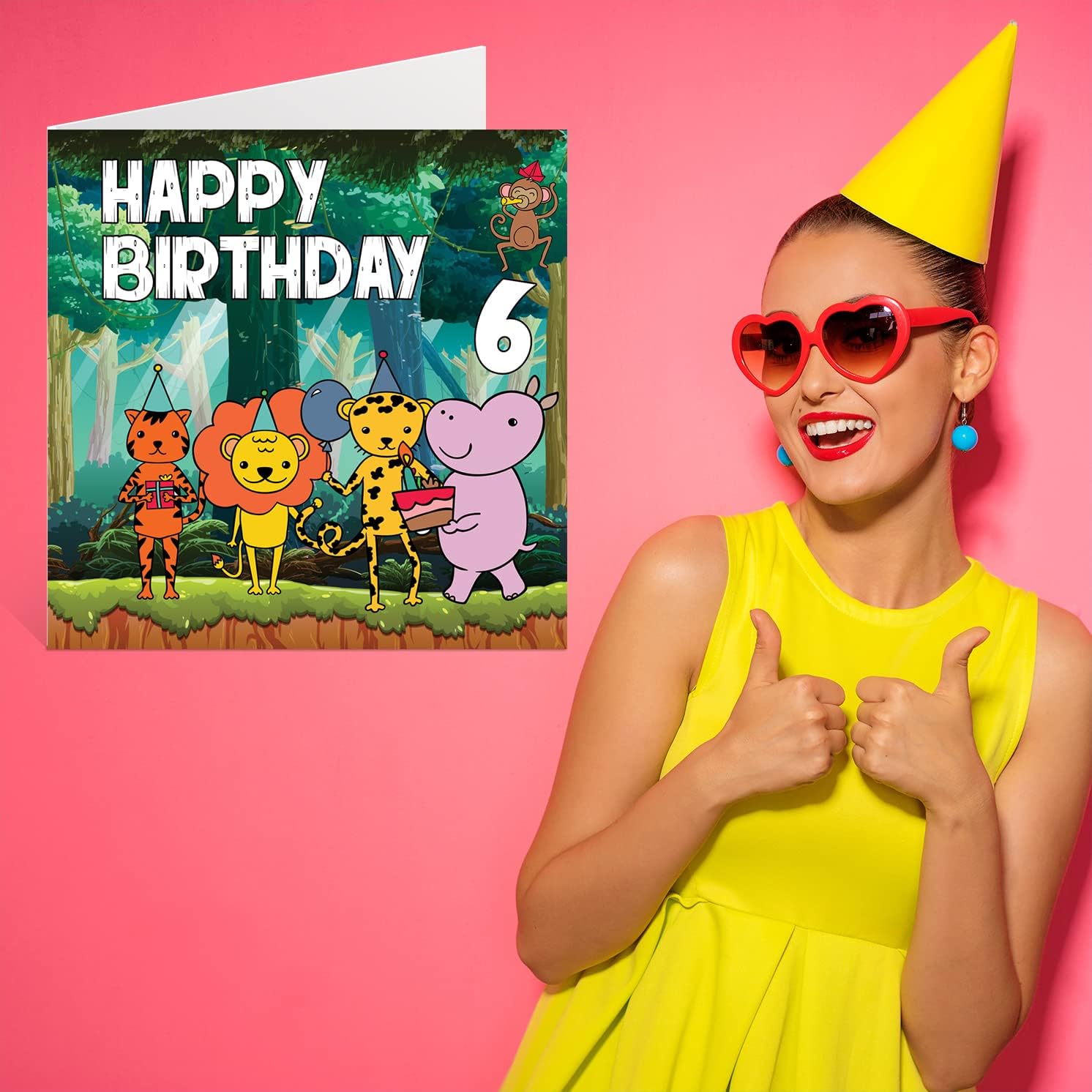 Stuff4 6th Birthday Card Boy - Jungle Birthday Card - Happy Birthday Card 6 Year Old Boy, Boys Birthday Cards for Him, 5.7 x 5.7 Inch Greeting Card for Son Nephew Grandson Kid Children