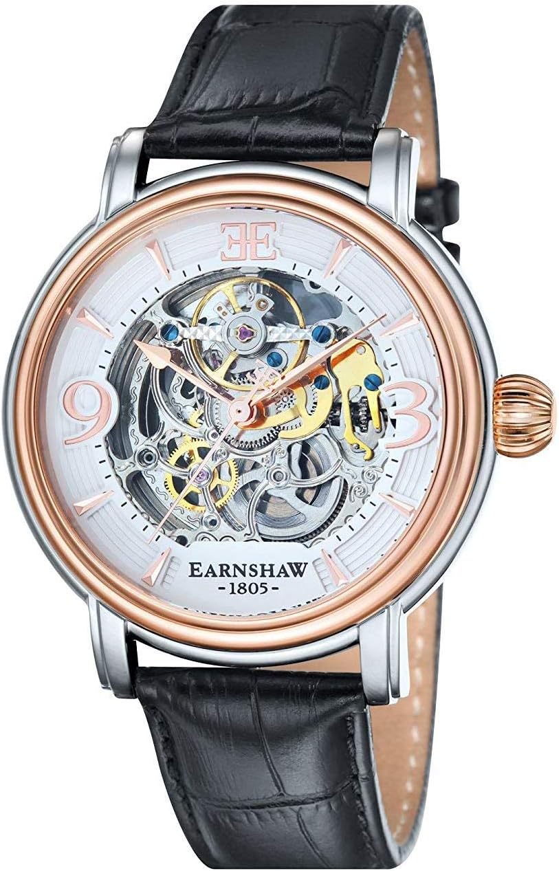 Thomas Earnshaw Men's ES-8011-06 Longcase Analog Automatic Self Wind Black Leather Watch