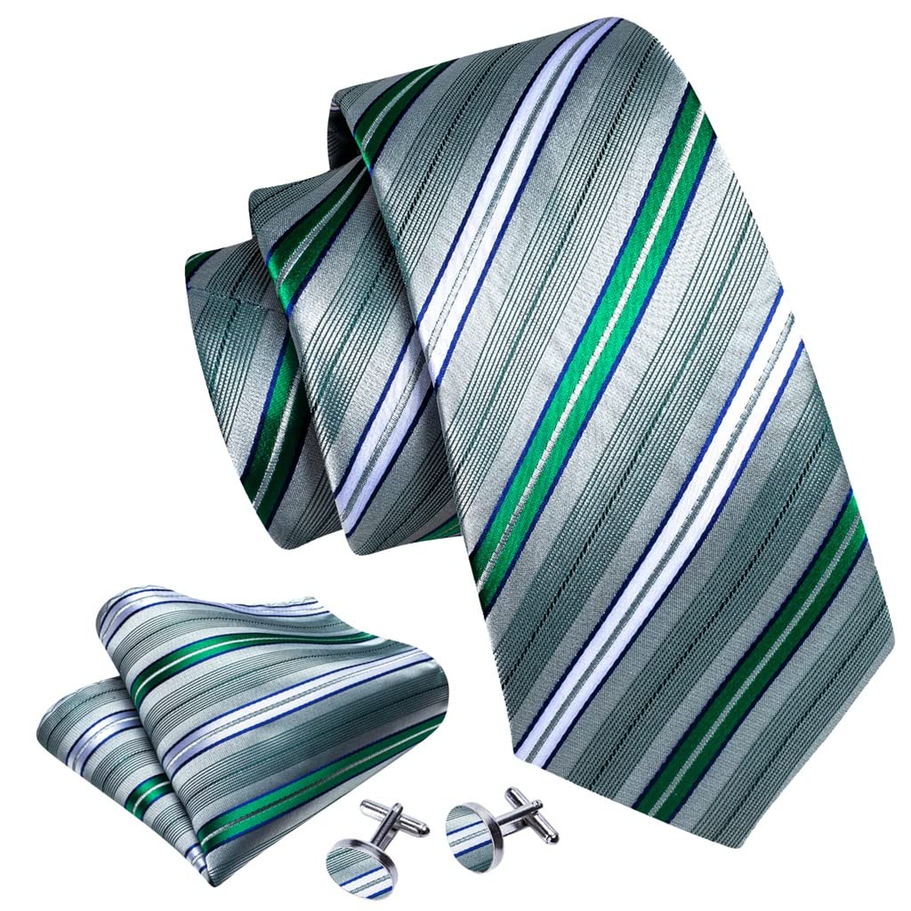Herren-Business-Krawatte, blau, weiß, grau, Seide, Einstecktuch, Manschettenknöpfe, Set, Hemd-Accessoires