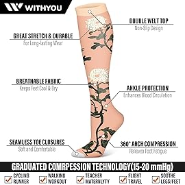 WITHYOU 3 Pairs Compression Socks for Women & Men 15-20 mmHg,Best Support for Nurses Running Hiking