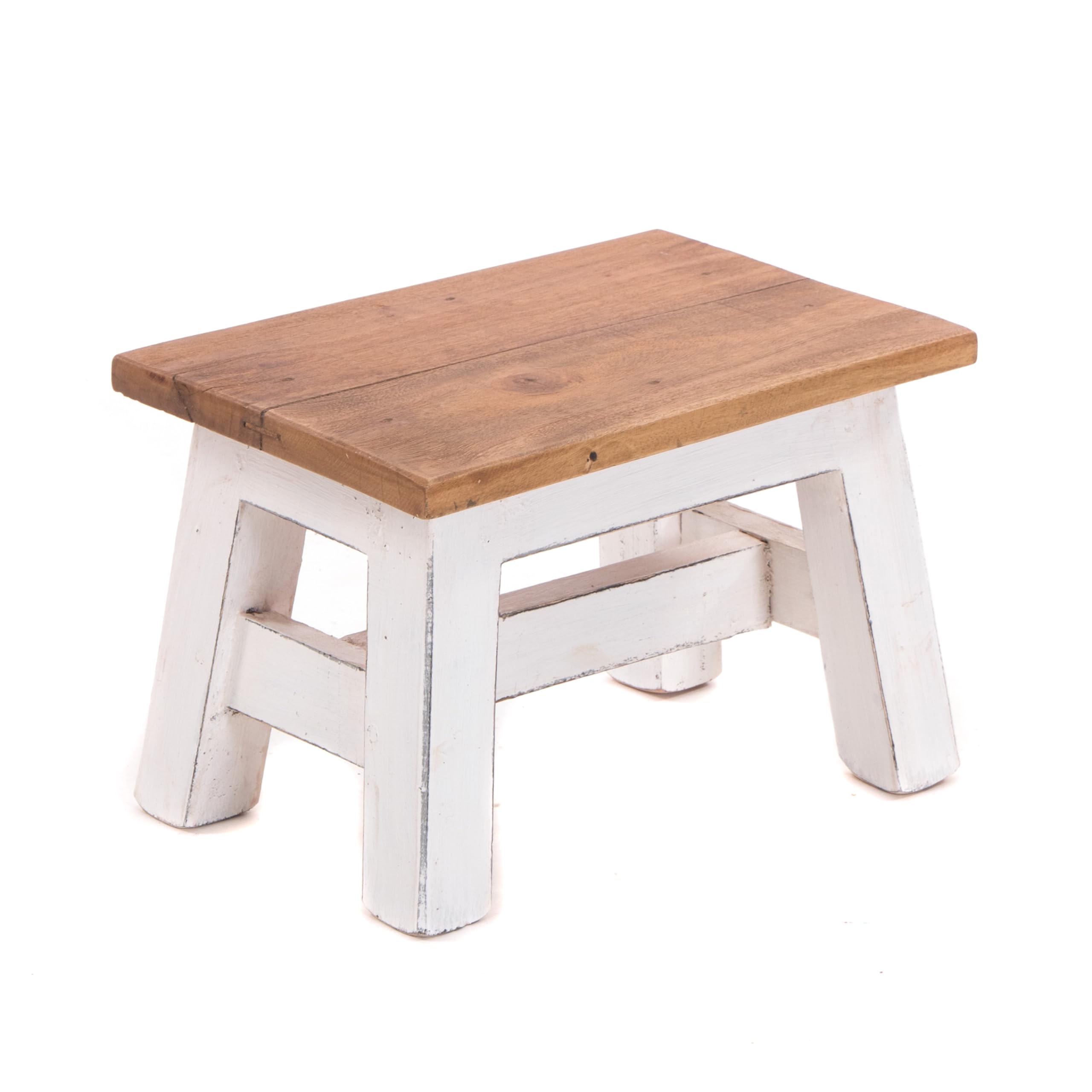DESIGN DELIGHTS Tabouret en Bois Monte - 30 x 20 x 21 cm (L x P x H) - Bois Massif d'Acajou - Rustique pour Fleurs et Plantes - d'Appoint et Décoratif - Couleur : 06 Blanc