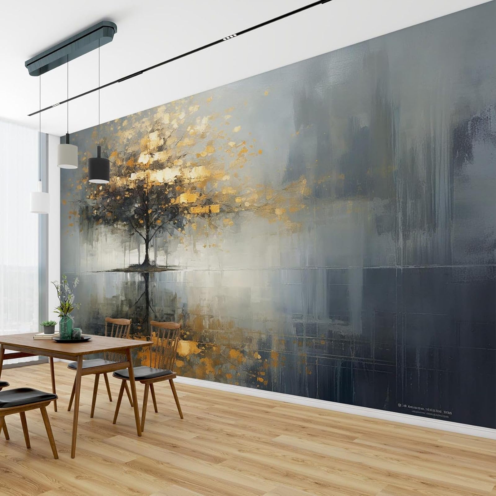 hgjdjhnf Golden Tree Wallpaper Abstract Landscape Living Room Bedroom Children's Room Wall Decoration Motif Wallpaper,300cmx210cm