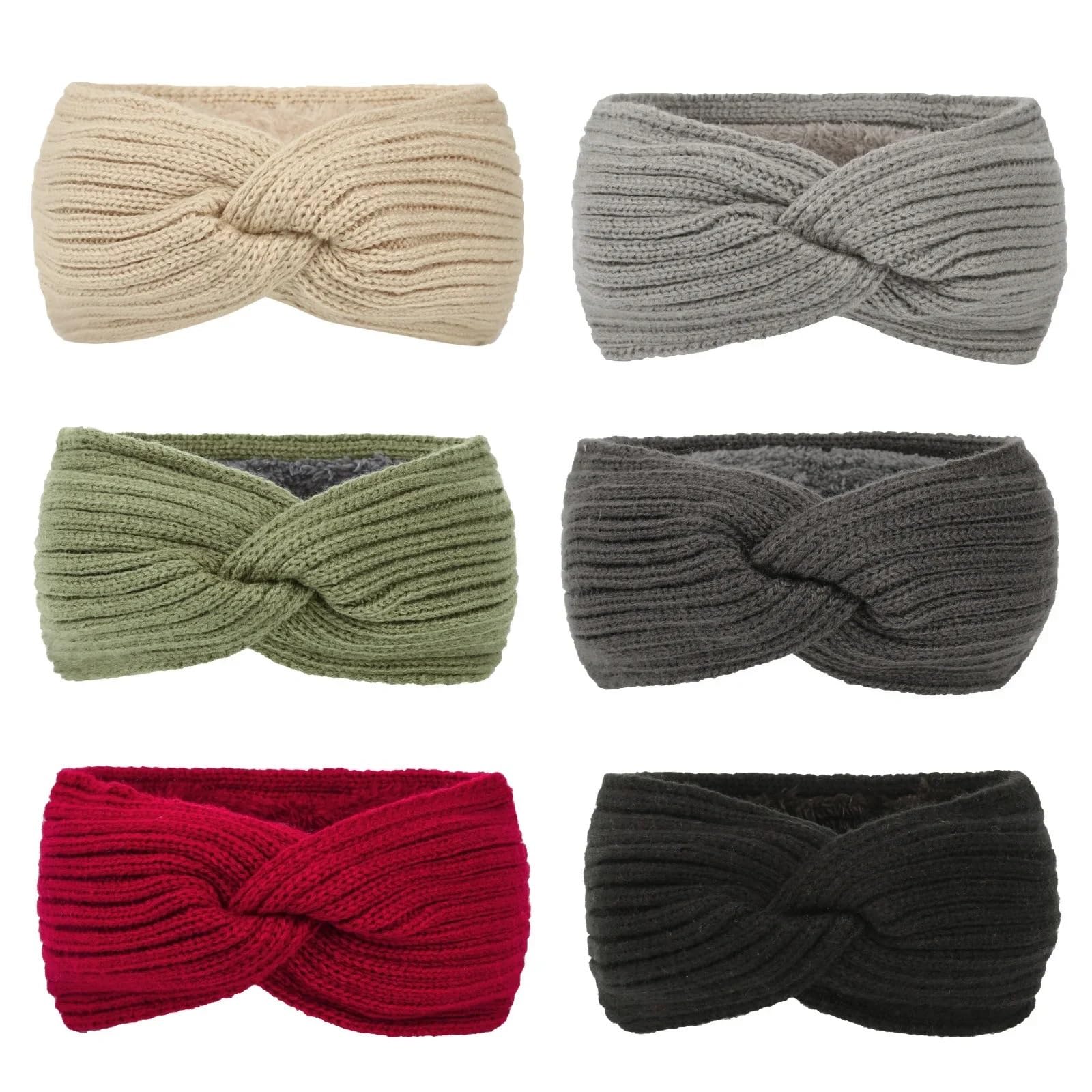 Diadema cruzada tejida ancha de invierno for mujer, turbante elástico for Yoga, gorros cálidos felpa, accesorios for el cabello, 2 uds Para Mujer(Light gray)
