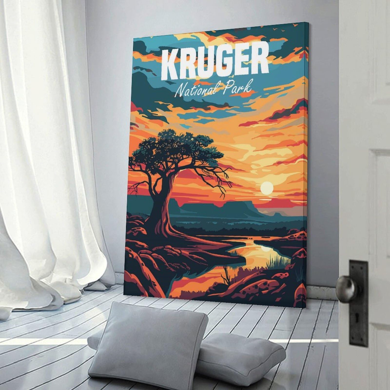 Junmoney Frame-Style-13 Kruger National Park Room Decor Wall Art, 20X30inch(50X75cm), For Hallway, Lounge Or Guest Room, Gift Idea For Housewarming And Birthdays