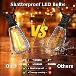 55FT Outdoor String Lights with 27 Shatterproof LED Edison Bulbs (2 Spares), Waterproof ST38 Patio Lights Dimmable, Connectable Hanging Outdoor Lights for House Backyard Garden, 2700K