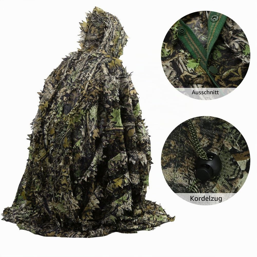 Zicac Outdoor mit schnelltrocknend Polyester 3D-Blätter Tarnen Cape Umhang Mantel Stealth Waldjagdbekleidung
