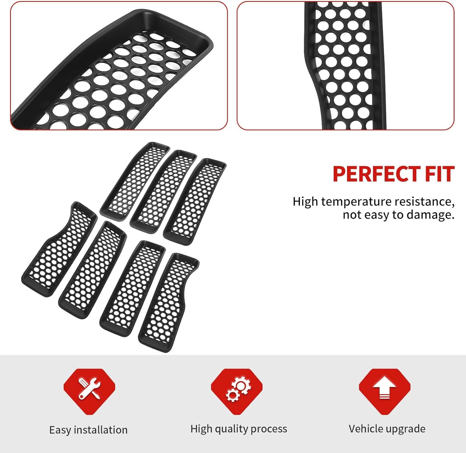 7PCS Mesh Grille Inserts Fit for Jeep Wrangler JL Sport/Sport S 2018-2024 (Matte Black)