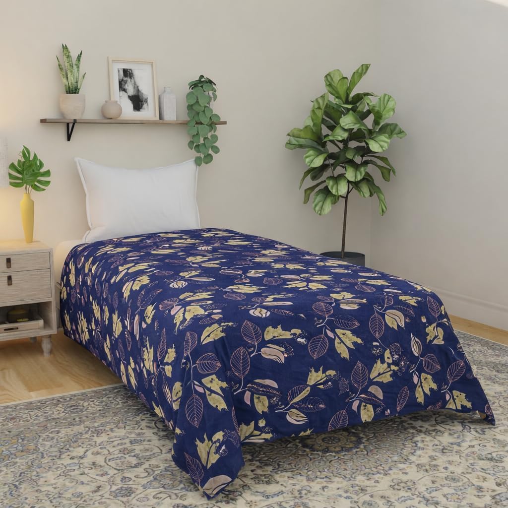 Flannel Duvet Cover for Single Bed | 160 GSM Warm & Soft Winter Fabric | Zipper Closure (BluePinkPatti, 60x90)