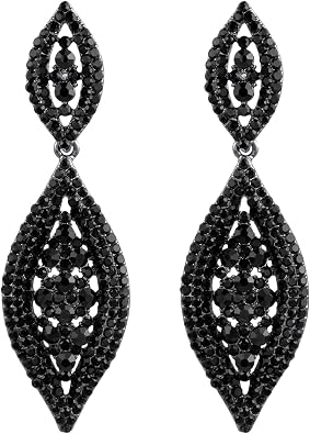 Women Large Statement Chandelier Earrings Rhinestone Clear Crystal Party 2 Leaf Dangle Earrings