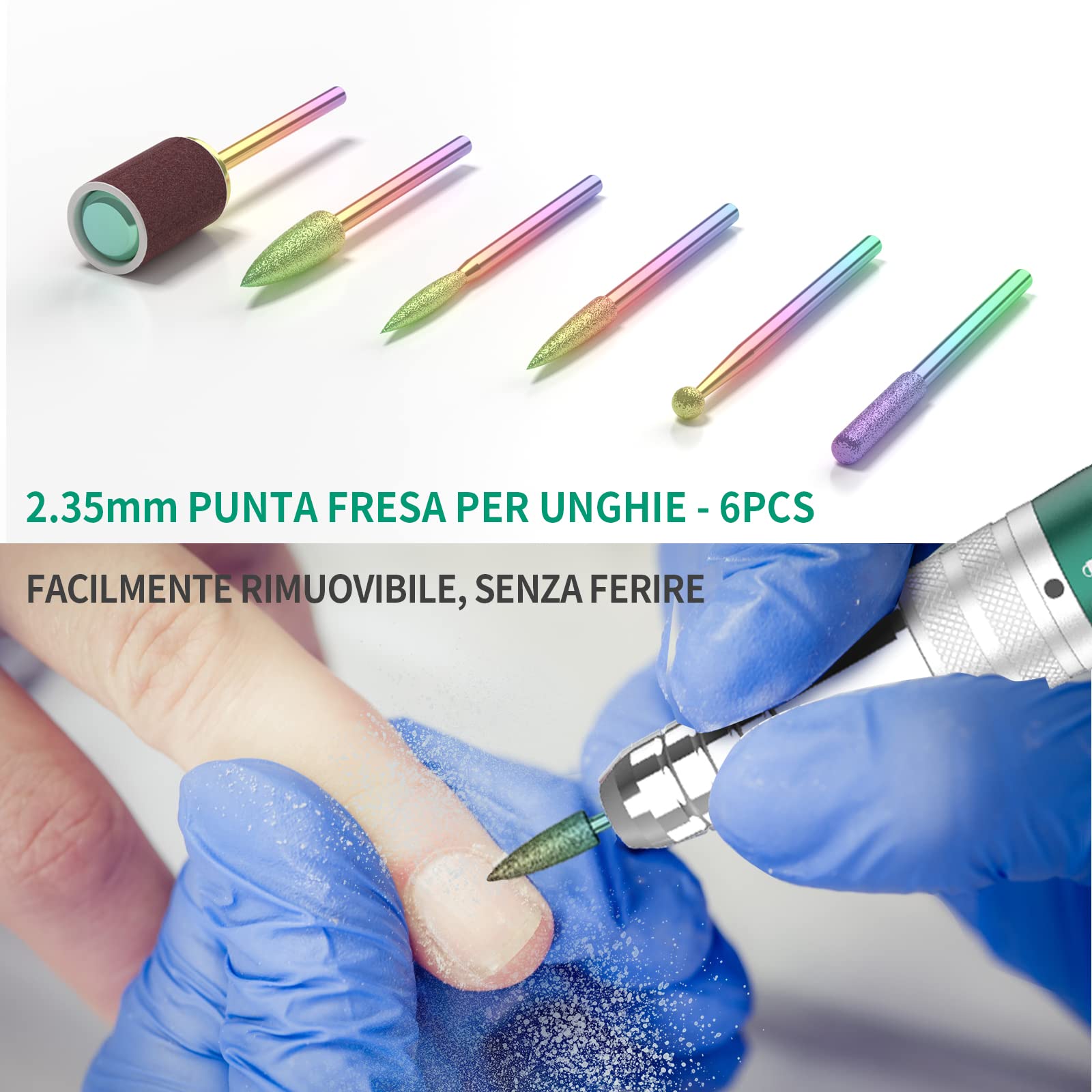 Kredioo Fresa per Unghie Professionale 35000RPM, Lima Elettrica per Manicure e Pedicure, Rimozione Gel/Smalto, Trapano Elettrico, Kit 6 Punte Fresa Unghie, LED, Pulsante Pausa, Verde
