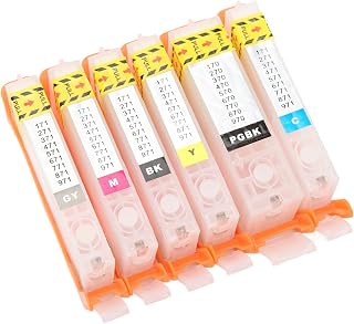 Printer Ink Cartridge Kit, Good Airtightness 2BK C M Y GY 6 Color Printer Ink Cartridge for Laboratories (370-371)