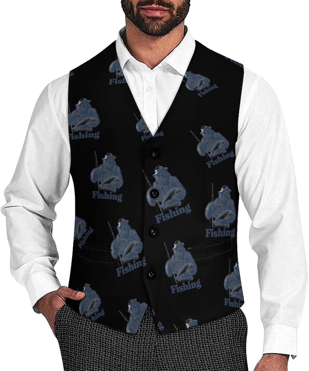 Bigfoot Fishing Casual Men's Business Suit Vest Slim Fit Formal Dress Waistcoat Vests