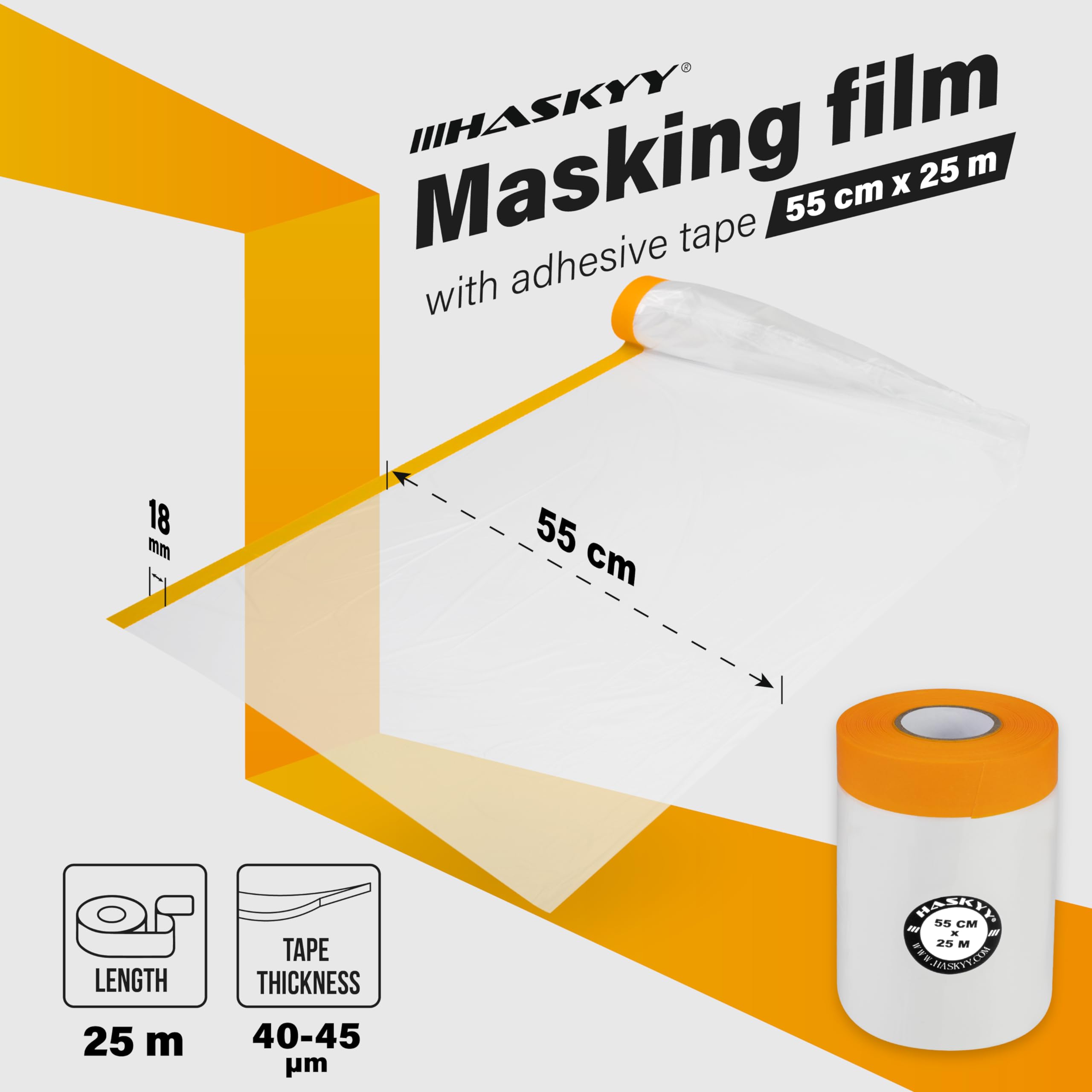 HASKYY Lot de 6 films de masquage pour peintre - 55 cm x 25 m - Ruban de masquage doré