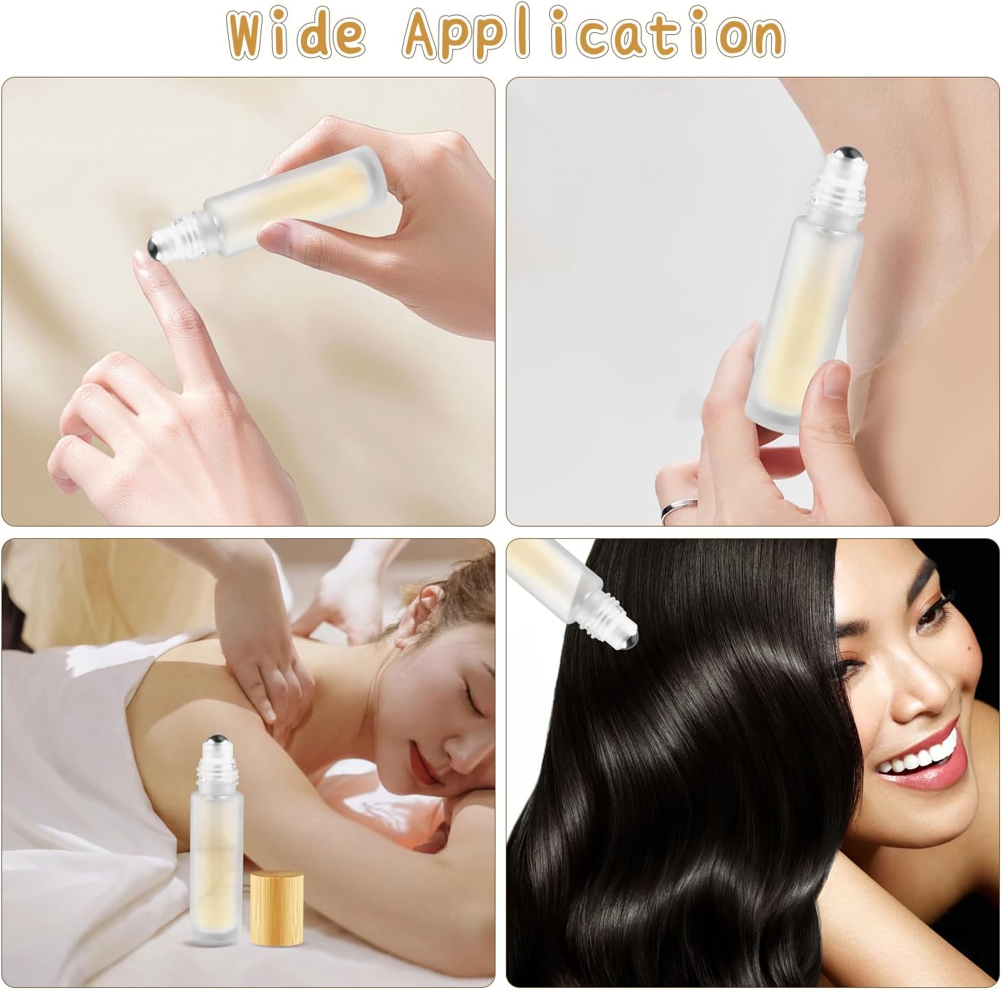 20 Pcs 10ml/0.34oz Essential Oil Roller Bottles Glass Roll On Bottle Empty Refillable Cosmetic Containers with Stainless Steel Roller Ball and Bamboo Lids for Perfume - White Frosted