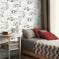 RoomMates Disney Pixar Cars Schematic Peel & Stick Wallpaper Grey/White RMK11804WP - Easy Removable Kids Room Decor 20.5x198"