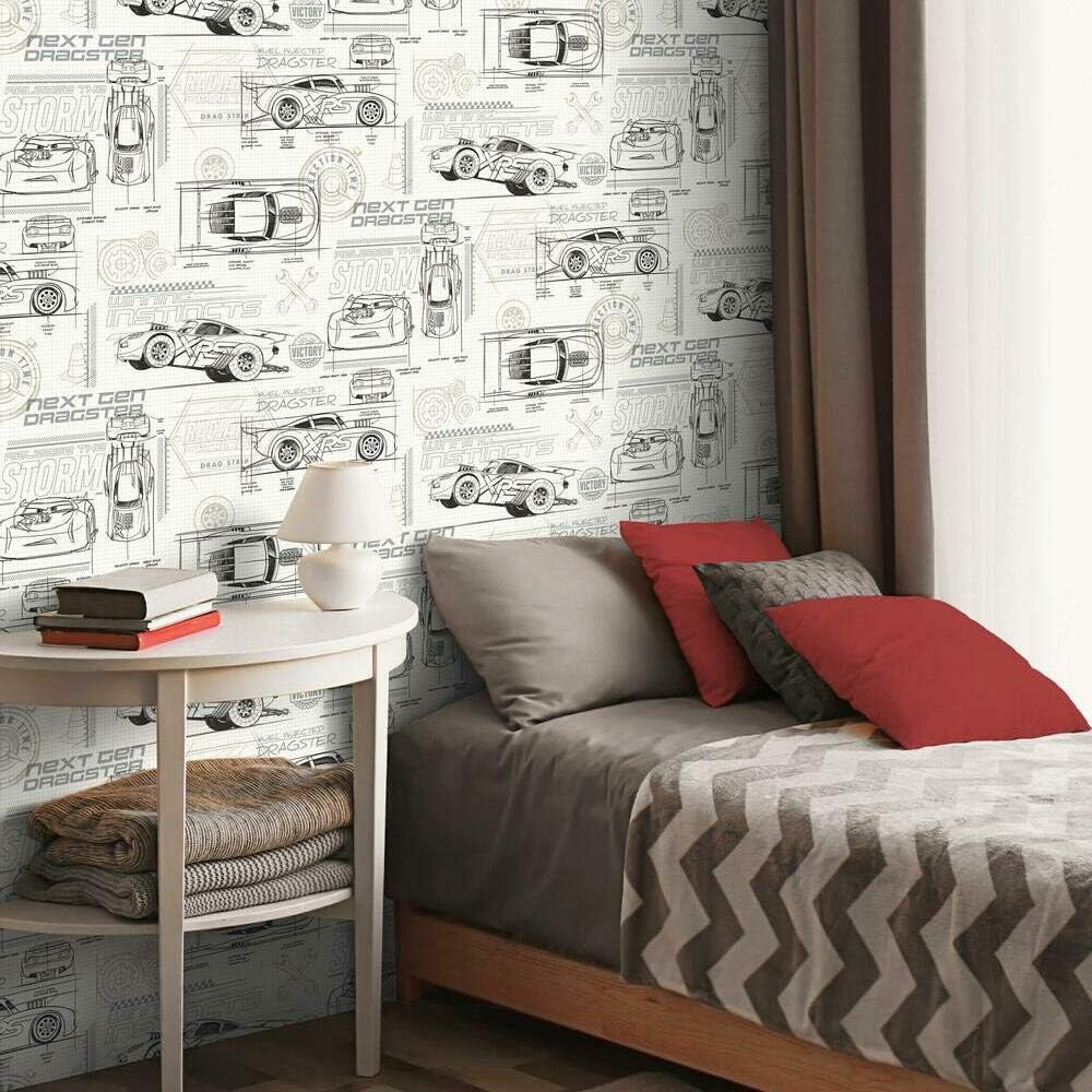 RoomMates RMK11804WP Disney And Pixar Cars Schematic RMK1180, Grey/White