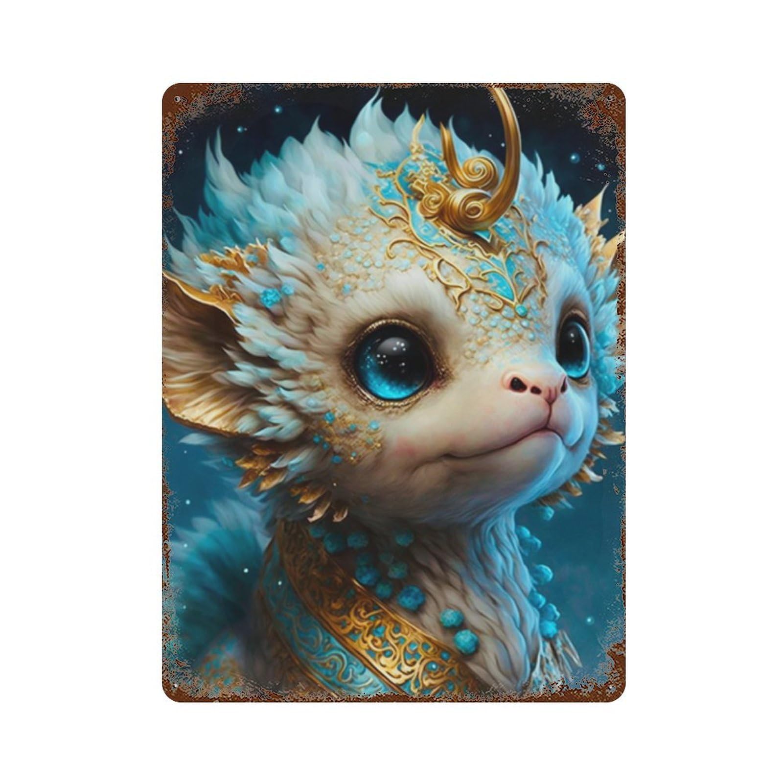 Rust Effect Fantasy Dragon Artwork-12 Rustic Tin Plaque 15.7"x11.8", Classic Wall Plaque for Shed, Workshop And Garage Wall Decor