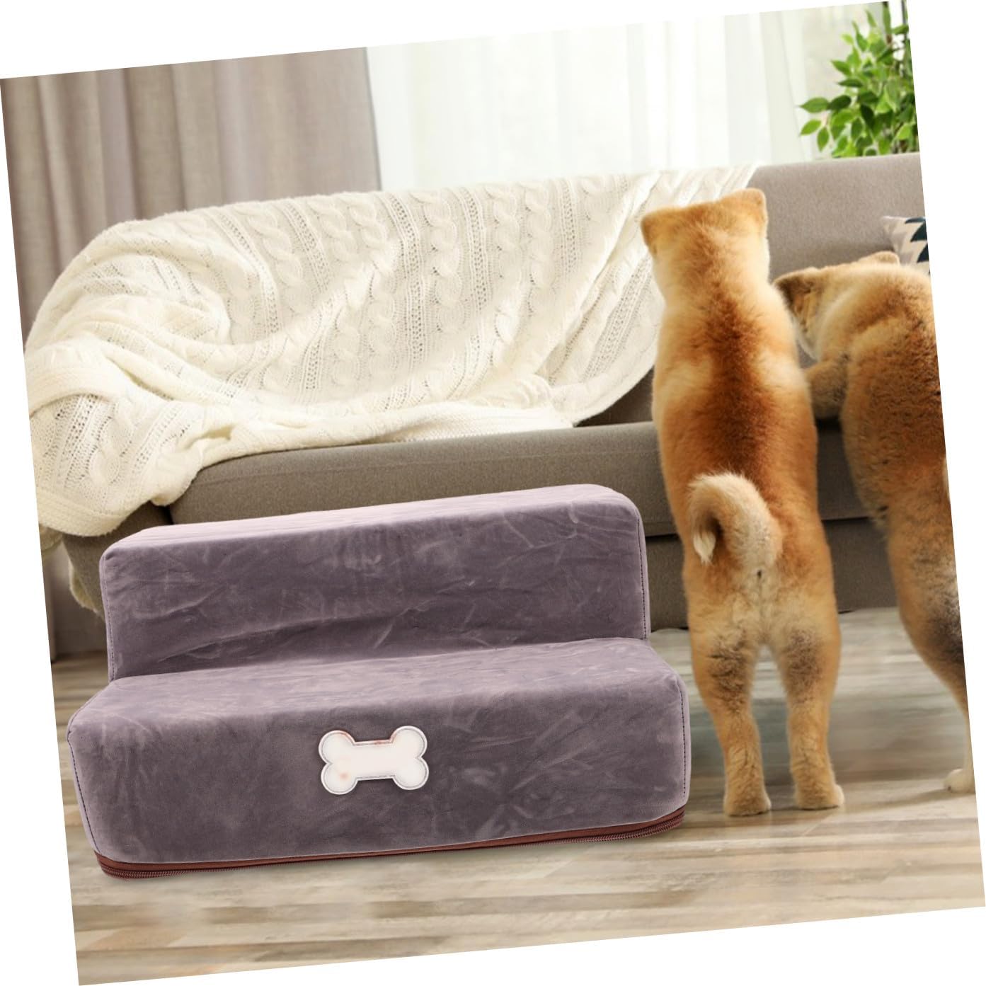 NUOBESTY Pet Ladder Non-Slip Dog Stairs Portable Lightweight Pet Steps for Beds Sofas Small Dogs Joint Support Soft Surface Easy Clean Gray